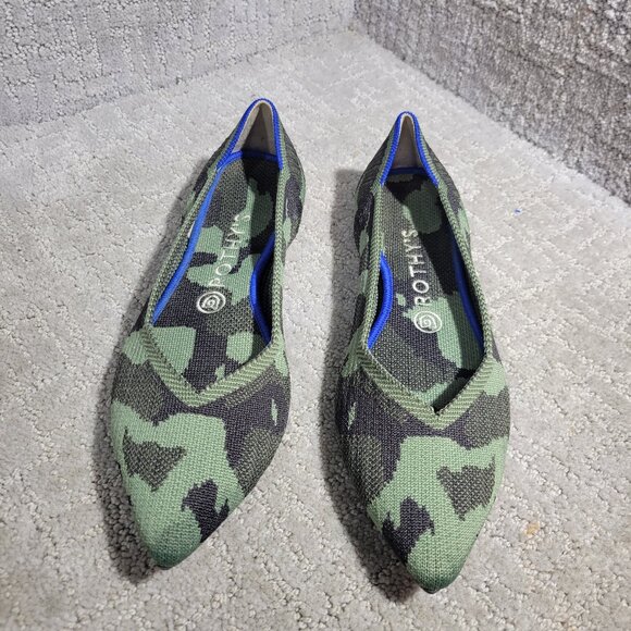 Rothys The Point Women's Size 9 Green Olive Camo Pointed Toe Slip on Flat Shoes - Picture 2 of 11